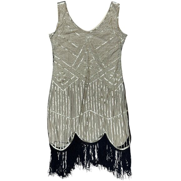 EUC Women's 1920s Gatsby Sequin Fringed Flapper Dress Gold | Size XXL - Picture 3 of 7